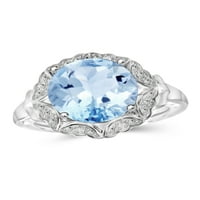 JewelersClub Carat T.G.W. Égkék topaz és fehér gyémánt akcentus ezüst gyűrű