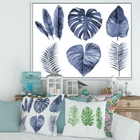 Designart 'Kék akvarell trópusi levelek I' Farmhouse keretes vászon fali művészet