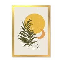 Designart 'Absztrakt hold és sárga nap trópusi levél I' Modern keretes művészet nyomtatás