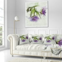 Designart Blue Flowers akvarell - Virágos dobás párna - 16x16