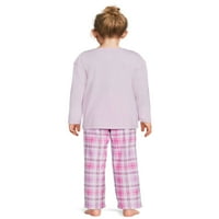 A Wonder Nation lányok hosszú ujjú teteje és mez nadrág kötött flanellel, 2 darabos pizsama alváskészlettel, Méretek 4- & Plus