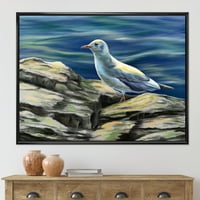 Designart 'Sirály madarak portréja a tenger mellett' Tengeri és tengerparti keretes vászon nyomtatvány