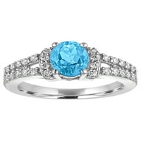 Ragyogó finom ékszerek valódi kék topaz cz díszítéssel ezüst gyűrű