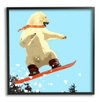 Stupell Industries jegesmedve snowboardozás Catching Air téli sport grafikus művészet fekete keretes művészet nyomtatott fali