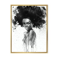 Designart 'Afro -amerikai nő fekete -fehér portréja III' Modern keretes vászon fali művészet nyomtatás