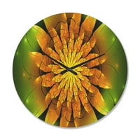 Designart 'Fractal élénk sárga virág zölden' Modern fa falióra