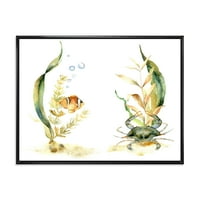 Trópusi halak légbuborékkal és algák keretezett festmény vászon art nyomtatás