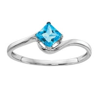 14K fehérarany hercegnő vágott kék topaz gyűrű