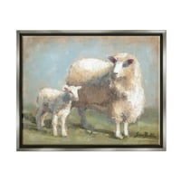 Juh bárány családi haszonállatok és rovarok festés csillogó szürke keretes művészeti nyomtatási fal művészet