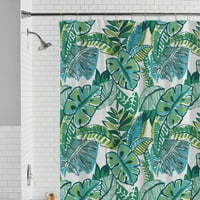 Mainstays vízálló akvarell dzsungel 30% újrahasznosított peeva zuhanyfüggönykészlet és horgok, 13 darabos zöld