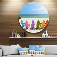 Designart 'Adirondack Beach székek' Seashore Photo Circle Metal Wall Art