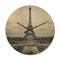 Designart „A Párizsi Franciaország hagyományos kilátása” ipari fa falióra