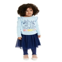 Bluey Baby és Kisgyermek lány teteje, tutu szoknya, nadrág és scrunchie ruhakészlet, 4-darab, 2T-5T