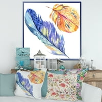 Designart 'Színes kék és arany madár toll a szárnyból' bohém és eklektikus keretes vászon fali művészet