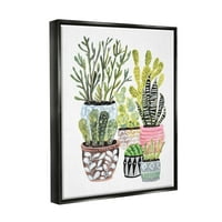 Stupell különféle kaktusz ház növények Botanikus és virágfestés fekete úszó keretes művészeti nyomtatási fal művészet