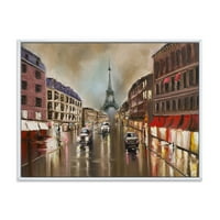 Csendes esős utca Grey Eiffel -torony Párizs keretes festmény vászon art nyomtatás
