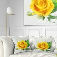 Designart sárga rózsa zöld levelekkel vázlat - Virágos dobás párna - 16x16