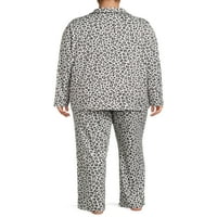 Gloria Vanderbilt hosszú ujjú galléros leopárd nyomtatási pizsamák