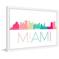 Miami Színes Skyline Keretes Festmény Nyomtatás