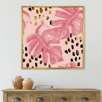 Designart 'durva ecsetvonások rózsaszín színű Monstera i' Tropical Keretelt vászon fali művészet