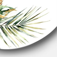 Designart 'Ananász Plumeria kókuszdióval és pálma levelekkel' hagyományos körfém fali művészet - 29 -es lemez