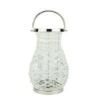 16.25 Modern fehér dekoratív szőtt vasoszlop gyertya lámpás üveg hurrikánnal