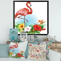 Designart 'Arrangement with Flamingo and Tropical Flowers' hagyományos keretezett Art Print