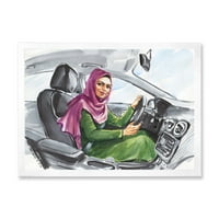 Designart 'Arab hölgy vezet egy autót II. Modern keretes művészeti nyomtatás