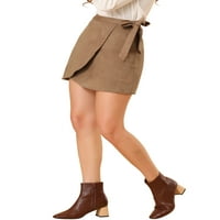 Egyedi alku a női fau velúr nyakkendő derékű A-line wrap rövid mini szoknya barna s