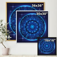 Designart 'Zodiac jelek neon mélykék horoszkóp kör' Modern keretes vászon fal art nyomtatás