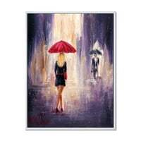 Designart 'A lány, akinek az esernyője sétál az esőben II. French Country keretes vászon Wall Art nyomtatás