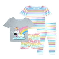 Hangulatos lekvárok baba és kisgyermek lányok finom kötött fit pizsama szett, 4 darab, méretek hónapok-5T
