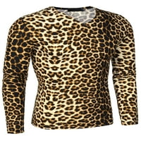 Egyedi olcsó férfiak leopárd nyomtatott vékony fitt hosszú ujjú pulóver póló