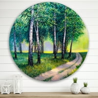 Designart „Nyári erdei út a Birches” Lake House Circle Metal Wall Art - 23 -as lemez