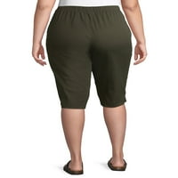 Csak az én méretű női plusz méretű zseb nyomtatott húzás Capri nadrág