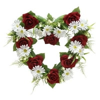 Mainstaurs beltéri és kültéri 16 mesterséges selyem rózsa és százszorszép vegyes temető koszorú, piros, fehér, 1 pc