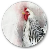 Designart 'közelről fehér Columbia Brahma kakas madár' hagyományos kör fém fal Art-lemez 36