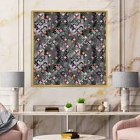 Designart 'Geometria Rózsaszín Csillagok Metsző Körökkel' Modern Keretes Vászon Wall Art Nyomtatás