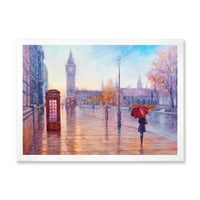 Designart 'Big Ben és nő vörös esernyővel a londoni utcában' francia country keretes művészet nyomtatás