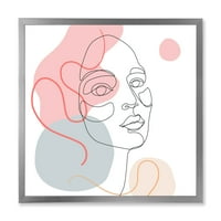 DesignArt 'A fiatal lány egy vonal rajzolása pasztell tónusban' modern keretes művészeti nyomtatás