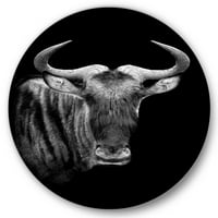 Designart 'A Wildebeest' Fekete -fehér portréja 'parasztház Circle Metal Wall Art - 23 -as lemez