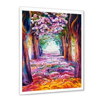 Rózsaszín virágos színes tavaszi erdő keretes festmény vászon művészeti nyomtatás