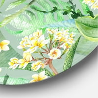 Designart 'Sárga virágok és trópusi lombozat XIV' Modern körfém fali művészet - 23 -as lemez