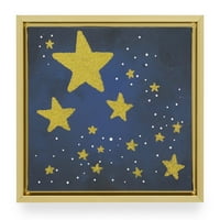 Lő a holdért Kék és arany levél keretes fal art által Modrn