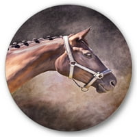 Designart 'közelről portré barna ló' parasztház kör fém fal Art-lemez 29