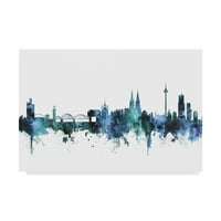 Védjegy képzőművészet 'Köln Németország kék kékeszöld Skyline' vászon művészet Michael Tompsett