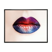 Designart 'Női ajkak fényes, többszínű rúzsmal' Modern keretes vászon fali művészet