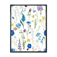 Designart 'kék vadvirágok levelekkel i' hagyományos keretes vászon fali művészet