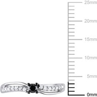 Carat T.W. Fekete -fehér gyémánt sterling ezüst bypass ígéret gyűrű