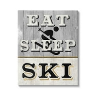 A Stupell Industries Eat Sleep Ski rusztikus jel grafikus galéria csomagolt vászon nyomtatott fali művészet, Design by Livi Finn